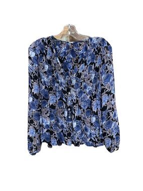 Chan Luu blue floral blouse XS long sleeve pintuck V-neck long sleeve Boho